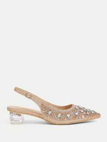 CUCCOO TILAWA Women's Crystal & Glass Rhinestone Pointed Toe Champagne High Heel Pumps, Suitable For Outings, Banquets, Parties And Other Events - Champagne - View 3