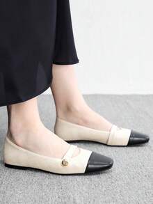 CUCCOO BIZCHIC 女款小方頭平底米色低鞋幫女式平底鞋，輕便舒適通勤瑪麗珍鞋，適合搭配裙裝 - 米白98# - 查看 5