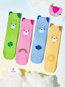 SHEIN X Care Bears 4雙中筒襪，吸汗且柔軟 - 雜色 - 查看 2