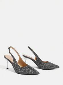 CUCCOO TILAWA Women's Fashion Rhinestone Decor High Heel Party Shoes Spring Shoes Spring Break Easter Prom Heels For Christmas Valentine's Day - Black - View 7