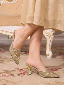 CUCCOO TILAWA Flower Rhinestone Elegant Sexy Pointed Women's High Heels - Exquisite And Stylish Design, With A Slip-On Design For Women With Stilettos - Gold - View 8