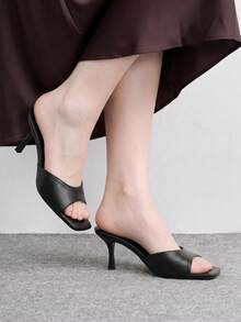 CUCCOO BIZCHIC Women's Black Square Toe Stiletto With Casual Versatile High-Heeled Sandals, Fashionable And Simple Versatile Commuting, Suitable For Daily Wear, Dating - Black 2 fine lines - View 5