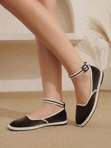 Styleloop Ladies Brown Vintage Velvet Strap Flat Shoes Fall Shoes - Coffee - View 4