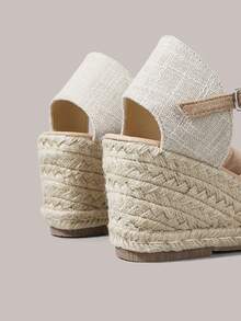Styleloop Sandalias de tacón alto para mujer con tiras cruzadas de goma y cuerda de paja - Caqui - Ver 5