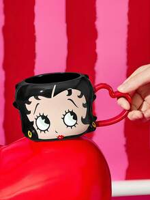 Betty Boop x SHEIN 1個 12.18oz/360ml 卡通造型陶瓷馬克杯，耐冷耐熱，可用於微波爐與洗碗機，適合盛裝水、牛奶、果汁、咖啡，時尚款 Miss Betty - 彩色 - 查看 4