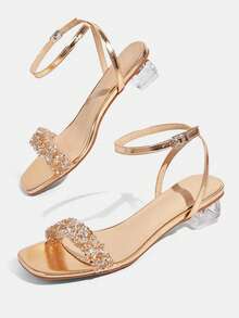 CUCCOO TILAWA Women's Fashion Crystal Glass Rhinestone Decorated High Heel Sandals For Outdoor Events And Parties, Spring Shoes, Spring Break Easter Prom Heels - Champagne gold - View 6
