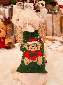 PETSIN 1pc Christmas Pet Cat Dog Universal Green Diamond Grid Elk Snowflake Cute Pattern Jacquard Knitted Elastic Comfortable Dog Christmas Sweater - Multicolor - View 5