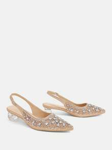 CUCCOO TILAWA Women's Crystal & Glass Rhinestone Pointed Toe Champagne High Heel Pumps, Suitable For Outings, Banquets, Parties And Other Events - Champagne - View 9