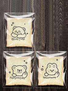 100pcs Self-Adhesive Transparent Bread Packaging Bags With Cartoon ...