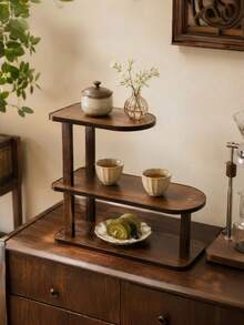 Cup Rack/Storage Rack, Multi-Tiered For Cups, Dining Side Cabinet, Desktop/Tabletop Organizer, Tea Cup/Coffee Cup Organizer. - Walnut - View 2