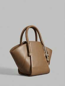 Ontre Women's Fashion Brown Handbag, Hand-Woven Handle, Exquisite Gold Bead Tassel Decorative Tote Bag For Daily Use, Commuting, Shopping, Travel - Brown - View 2