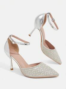 CUCCOO TILAWA Summer Ladies Elegant Luxury Rhinestone Hollow Sandals Shopping Party Commuter Office Fashion Pointed High Heels - Silver - View 9