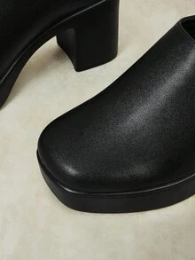 Styleloop Outdoor Women's Square Toe Pu Bottom Fleece Fabric, Fashionable, Simple, Breathable And Comfortable Party Buckle Style, Exposed Heel Shoes - PU black - View 8