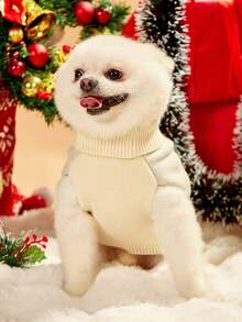 PETSIN 1pc Apricot Knitted Turtleneck Sweater With Cute Christmas Candy Cane & Heart Pattern, For Cats & Dogs - Multicolor - View 7