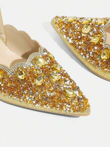 CUCCOO TILAWA Women's Fashion Electroplating And Glass Rhinestone Pointed Women's High-Heeled Shoes, Suitable For Going Out, Banquets, Parties And Other Activities Fall Shoes - Gold - View 6