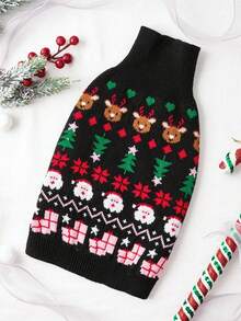 PETSIN 1pc Christmas Pet Cat Dog Universal Green Diamond Grid Elk Snowflake Cute Pattern Jacquard Knitted Elastic Comfortable Dog Christmas Sweater - Multicolor - View 2