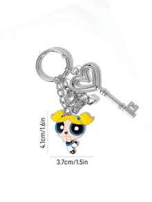 THE POWERPUFF GIRLS X SHEIN Love 金屬鑰匙圈包包吊飾，女孩風吊飾配件禮物 - 彩色 - 查看 4