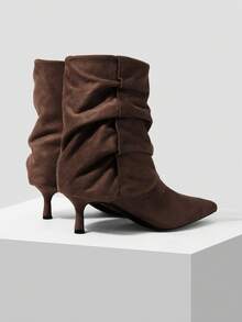 MOTF POINTED TOE SIDE ZIPPER MID-CALF BOOTS FOR CHRISTMAS SPRING SHOES - shallow khaki - View 8
