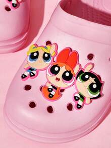 THE POWERPUFF GIRLS X SHEIN 可愛卡通兒童洞洞鞋，透氣快乾、輕便耐穿，適合室內外穿著的拖鞋涼鞋 - 粉色 - 查看 3