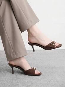CUCCOO BIZCHIC Ladies Brown High Heel Simple Small Square Toe Slippers - Brown - View 4