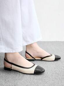 CUCCOO BIZCHIC Women Shoes Small Square Toe Thick Heel Flat Bottom Beige Building Color Comfortable And Simple Commuting Women's Flat Sole Shoes Slingback Shoes - Beige 98 #~ - View 5