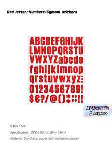 5 Pcs/Set, Letter, Number And Symbol Stickers, Red Bold Font DIY Stickers, Suitable For Use On Diaries, Water Cups, Greeting Cards And Gift Decorations - 5pcs - View 2