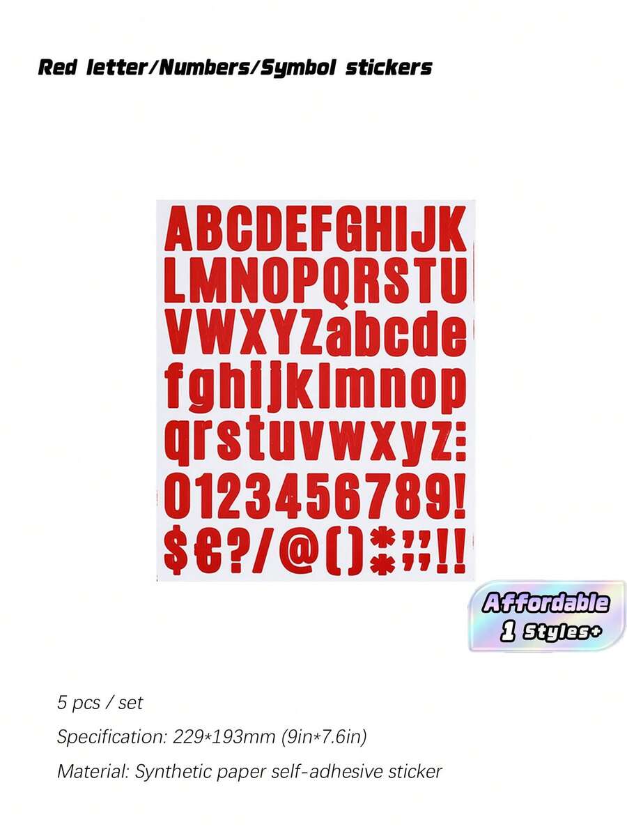 5 Pcs/Set, Letter, Number And Symbol Stickers, Red Bold Font DIY Stickers, Suitable For Use On Diaries, Water Cups, Greeting Cards And Gift Decorations