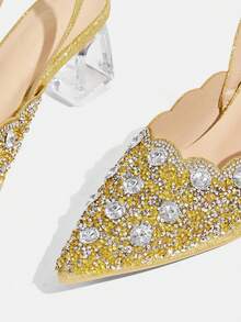 CUCCOO TILAWA Women's Crystal And Glass Rhinestone Pointed Golden High-Heeled Shoes, Suitable For Going Out, Banquets, Parties And Other Activities Fall Shoes - yellow gold - View 5