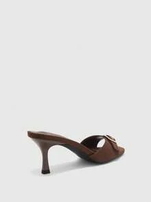 CUCCOO BIZCHIC Ladies Brown High Heel Simple Small Square Toe Slippers - Brown - View 8