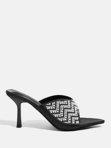 CUCCOO TILAWA Silver Pearl Scalloped High-Heeled Sandals, Ladies' Party Style Open-Toed Stilettos - Black - View 3