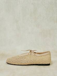 Styleloop Ladies PP Straw Upper, Bow, Decoration, Flat Shoes - Apricot - View 3