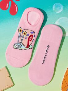 SpongeBob SquarePants | SHEIN 3雙女款透氣柔軟隱形船襪，襪頭與腳跟加強耐磨，四季可穿 - 彩色 - 查看 9