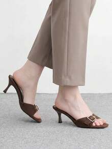 CUCCOO BIZCHIC Ladies Brown High Heel Simple Small Square Toe Slippers - Brown - View 5