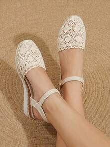 Styleloop Zapatos de plataforma y cuña sin cordones para mujer, punta puntiaguda con decoración de hebilla, adecuados para la temporada de vacaciones, primavera/verano - Malla blanca - Ver 8