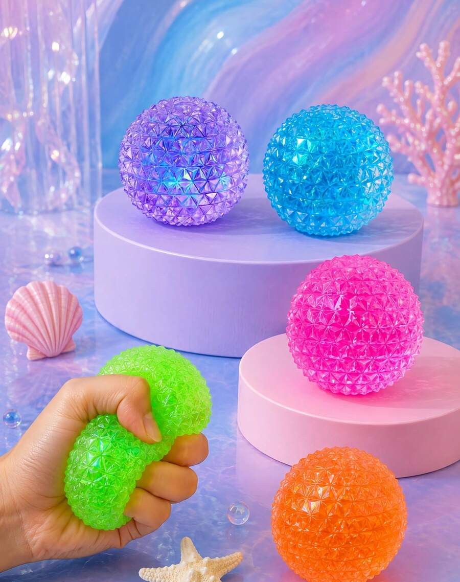 Hape 1pc Green Diamond Texture Squishy Stress Relief Ball, 6cm Spiky Orb Squeeze Ball With TPR Shell, Maltose & Sequin Filling, Slow Rebound Hand Pressure Release Portable Desk Accessory - Multicolor - View 1