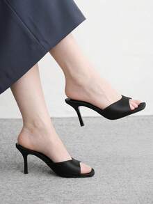 CUCCOO BIZCHIC 女款經典舒適百搭優雅度假休閒穆勒高跟涼鞋 - 黑2色丁 - 查看 4