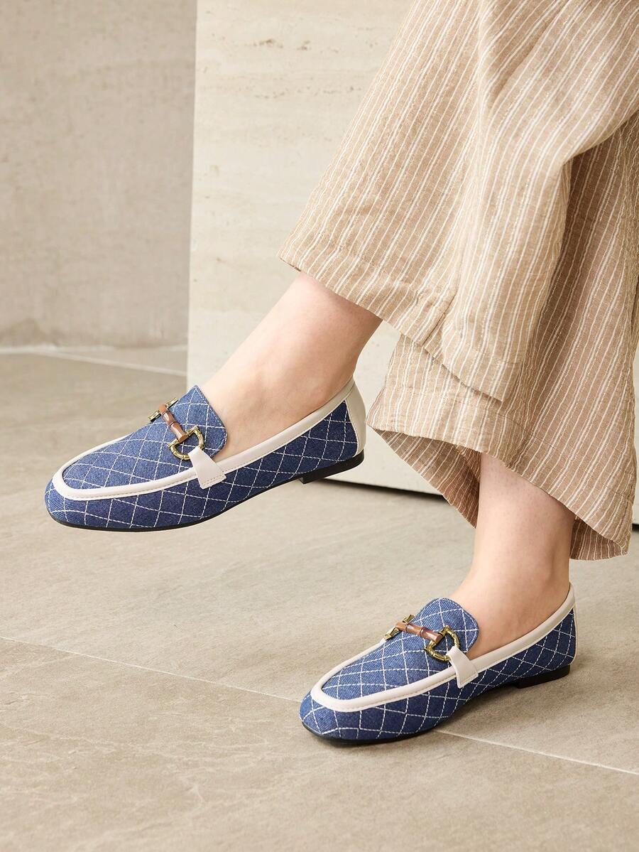 MOTF PREMIUM NEW DARK BLUE FLAT BOTTOM SQUARE TOE CASUAL AND COMFORTABLE VERSATILE WOMEN'S FLAT SOLE SHOES - dark blue - View 2