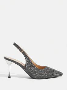 CUCCOO TILAWA Women's Fashion Rhinestone Decor High Heel Party Shoes Spring Shoes Spring Break Easter Prom Heels For Christmas Valentine's Day - Black - View 2