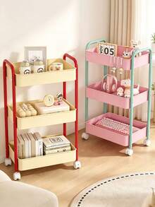 1 Pc Functional Mobile Trolley With Strong Load-Bearing Capacity, Rust-Proof And Durable. Equipped With Display Shelves And Casters, It Is Easy To Assemble And Suitable For Kitchens, Bathrooms, Living Rooms, And Study Rooms. - Multicolor - View 12