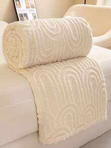 Cirelle Cream Throw Blanket For Couch, Ultra Soft Plush Jacquard Fleece Blanket With Geometric Arch Pattern, Lightweight Warm Cozy Blanket For Bed, Sofa, Living Room Decor - Beige - View 5