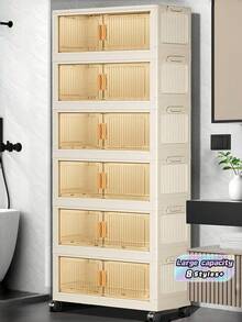 1pc 40cm/50cm Width Folding Storage Cabinet,Clothes Closet Storage Box, Home Storage PortableWardrobe, Double Door Folding Box, 1-6 LayersOptional, Thickened Double Door With Wheels StorageCabinet, Home Use No-Installation Shelving Unit - Transparent Door - View 2