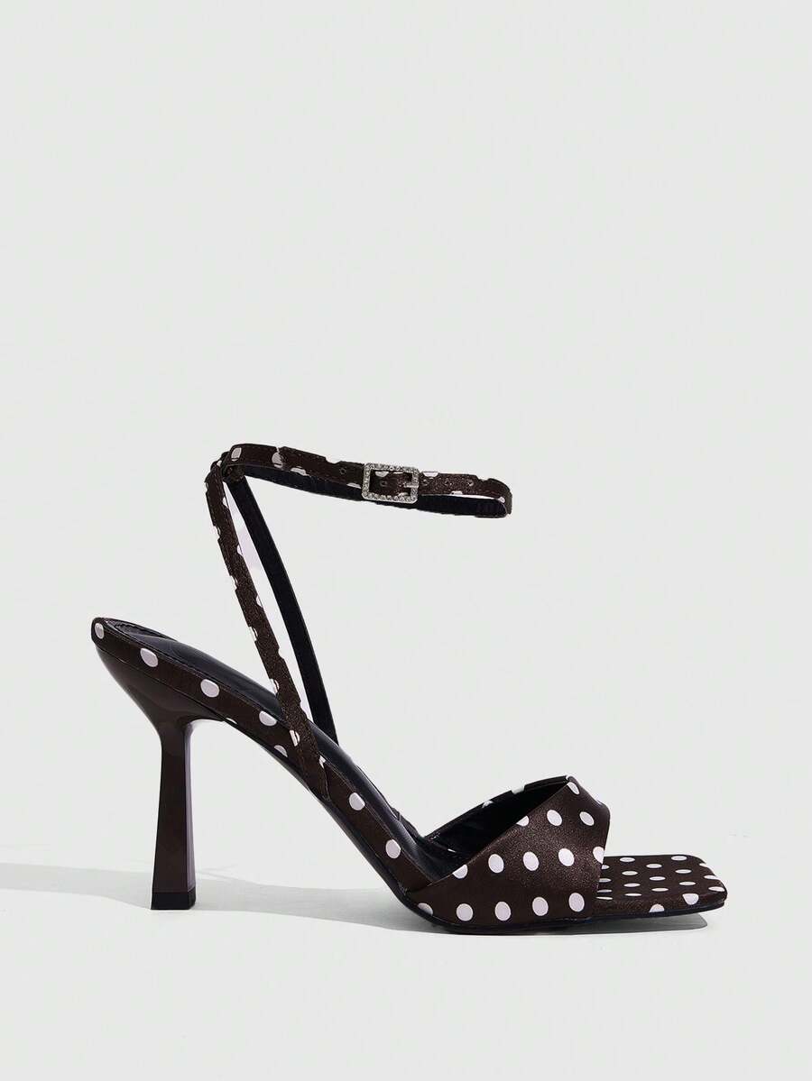 CUCCOO SZL 女款夏季時尚咖啡白單肩帶腳踝扣方頭細高跟涼鞋,適合通勤、約會、婚禮、派對、度假 - 咖/白 - 查看 1