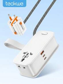Teckwe This Multi-Functional Travel Power Strip Works In 150 Countries Worldwide,PC,Specs:10A 100-250V~ 50/60Hz 2500W Max - White - View 1