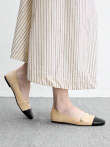 CUCCOO BIZCHIC 女款小方頭杏色低鞋面平底鞋，輕便舒適通勤瑪麗珍鞋，適合搭配裙裝 - 杏色93# - 查看 4