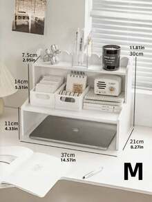 1PC Wood Plastic Composite Multifunctional Desktop Storage Rack Space Saving Cosmetic Organizer Book Pen Holder Display Shelf White Bedroom Living Room Office Dorm Desk Organization For Perfume Lipstick Figure Calendar Mask - White - View 13