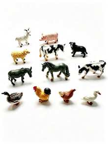 MINKOJA 12pcs Miniature Farm Animal Simulation Models, Including Mini Chickens, Ducks, Geese, Horses And Cows, Suitable For Holiday Gifts For Science And Cognitive Development - Multicolor - View 2
