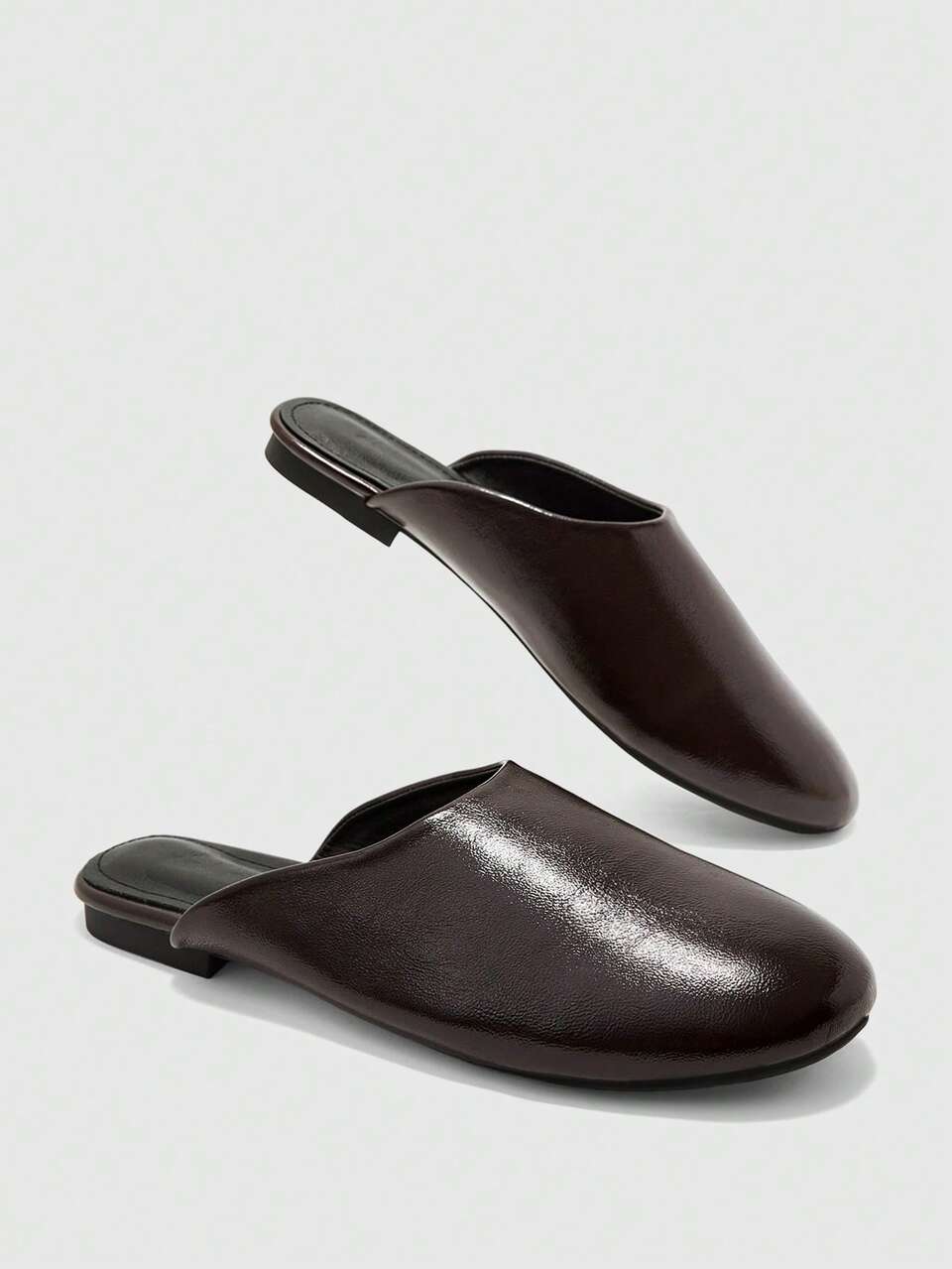 CUCCOO BIZCHIC Niche Minimalist Brown Closed-Toe Half-Slingback Slip-On Soft Sole Slouchy Sandals