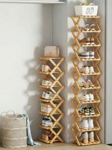 Zazumi 1pc Bamboo No-Installation Folding Shoe Rack, Suitable For Dining Room, Entryway, Bedroom, Living Room - Multicolor - View 1