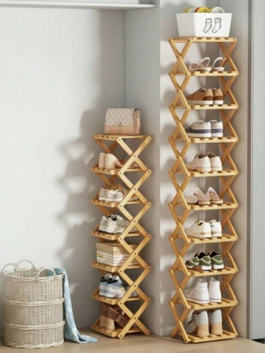 Zazumi 1pc Bamboo No-Installation Folding Shoe Rack, Suitable For Dining Room, Entryway, Bedroom, Living Room - Multicolor - View 1