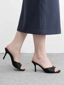 CUCCOO BIZCHIC 女款經典舒適百搭優雅度假休閒穆勒高跟涼鞋 - 黑2色丁 - 查看 5